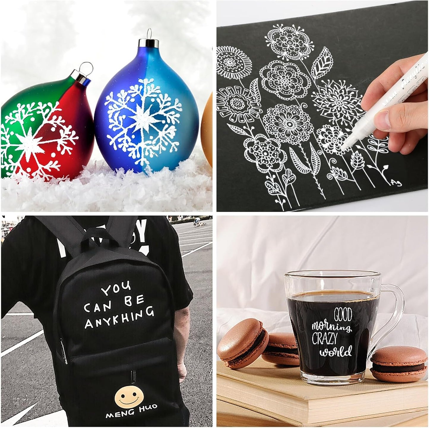 SFAIH Acrylic White Paint Pens - 8 Pack 2-3MM Medium Tip & 0.7MM Extra Fine Paint Marker for Rock Painting, Wood, Metal, Fabric, Plastic, Canvas, Glass, Ceramic, Diy Crafts, White Out Pen