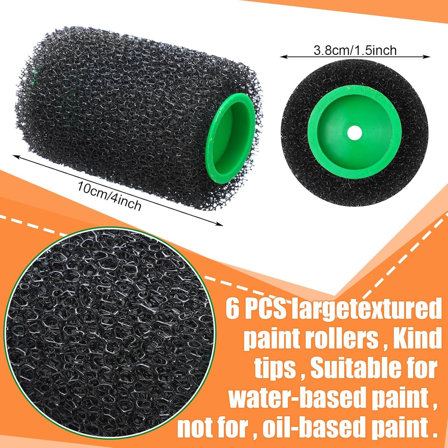 6 Pcs 4 Inch Paint Roller with Foam Covers Mini Textured Paint Roller for Bed Liner Truck Coating Create Texture Effect