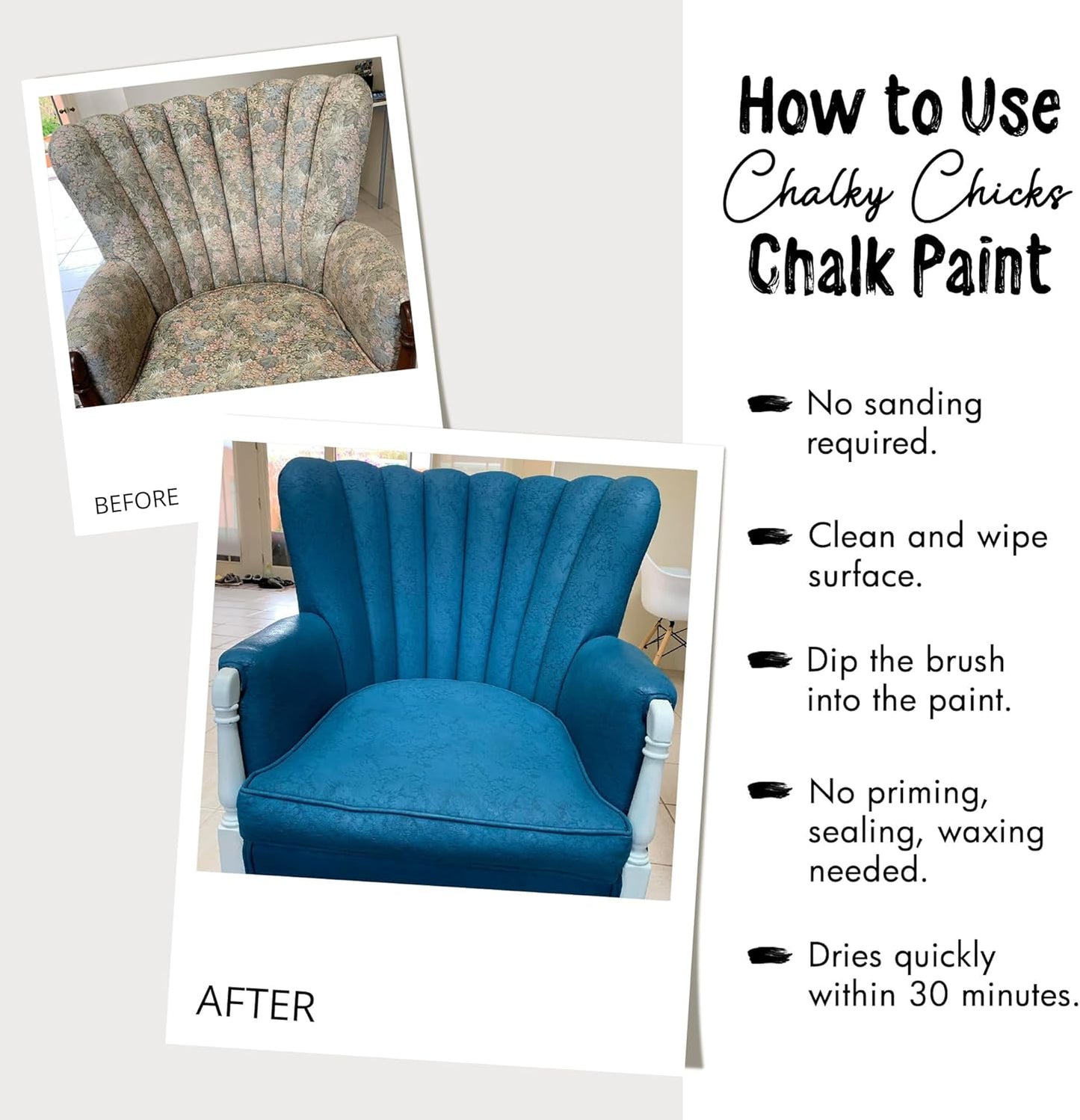 Chalky Chicks All-in-One Chalk Paint for Furniture or Cabinet - 16 Fl Oz - Matte Finish Sea Glass (Light Blue) for Metal, Wood Furniture Paint - No Sanding All-in-One for Home Decor & Crafts, USA Made