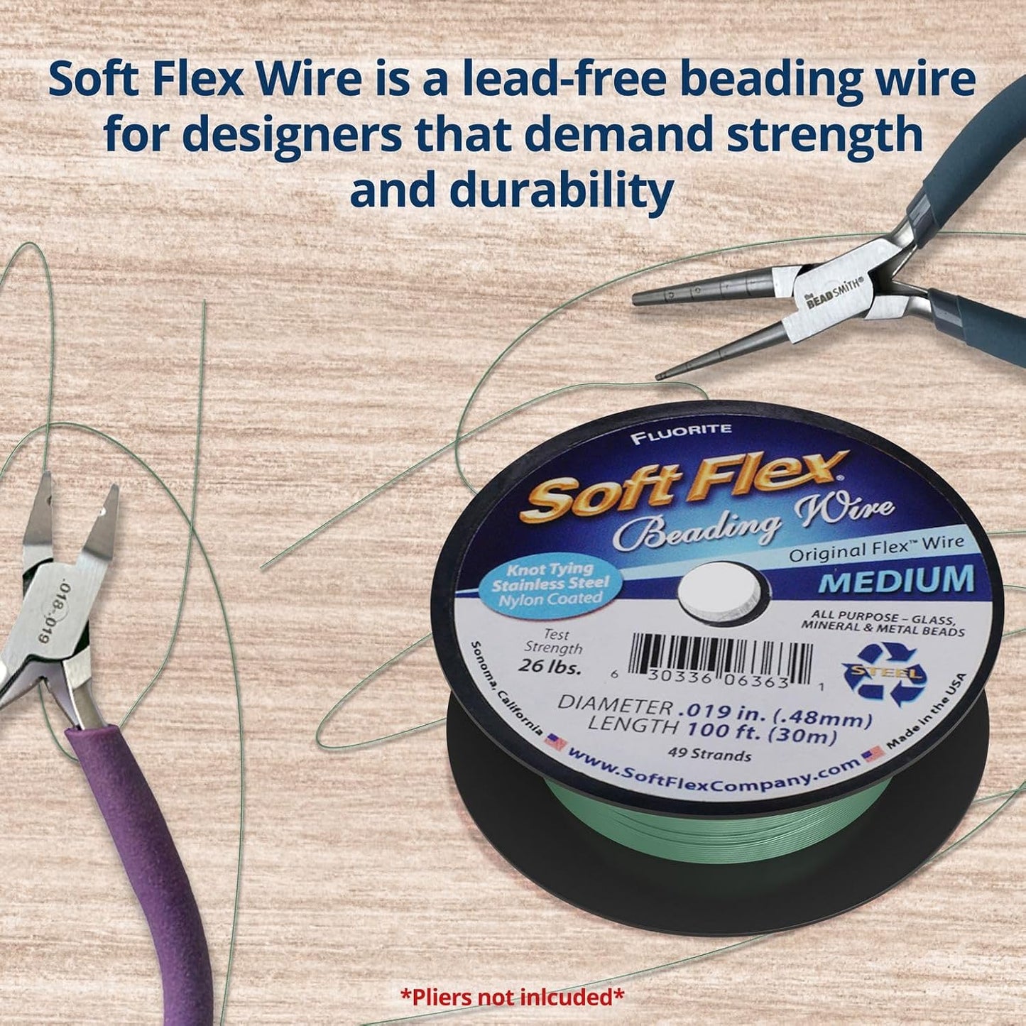 Soft Flex 49 Strand Beading Wire - Medium 0.19 Diameter - 100 Feet Nylon Design Wire
