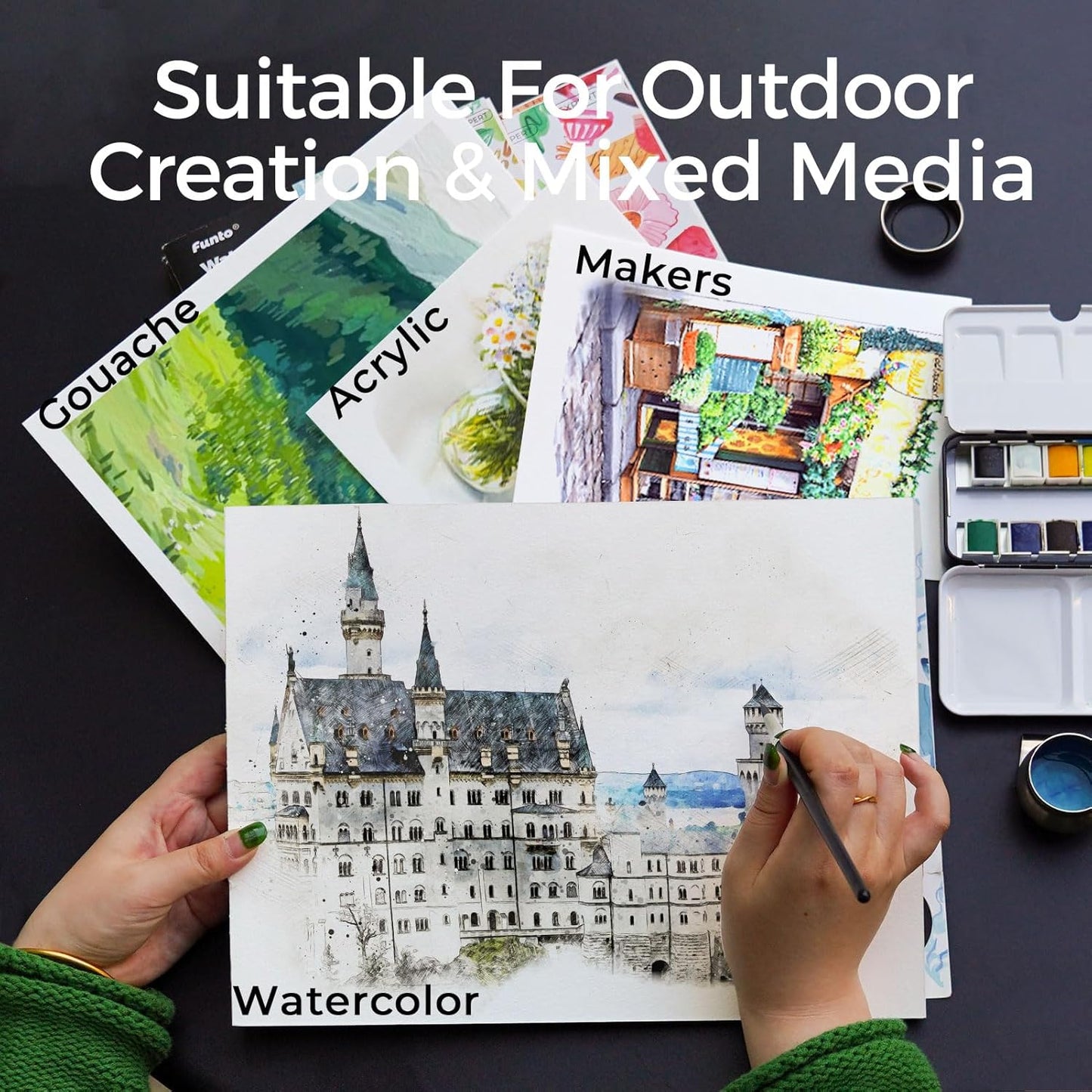 Funto Watercolor Pad, 2Packs, 12x9”, 20 Sheets Each, 140lb/300gsm, 100% Cotton, Cold Press, Glue Bound, Easy Tear Heavyweight Art Paper for Painting