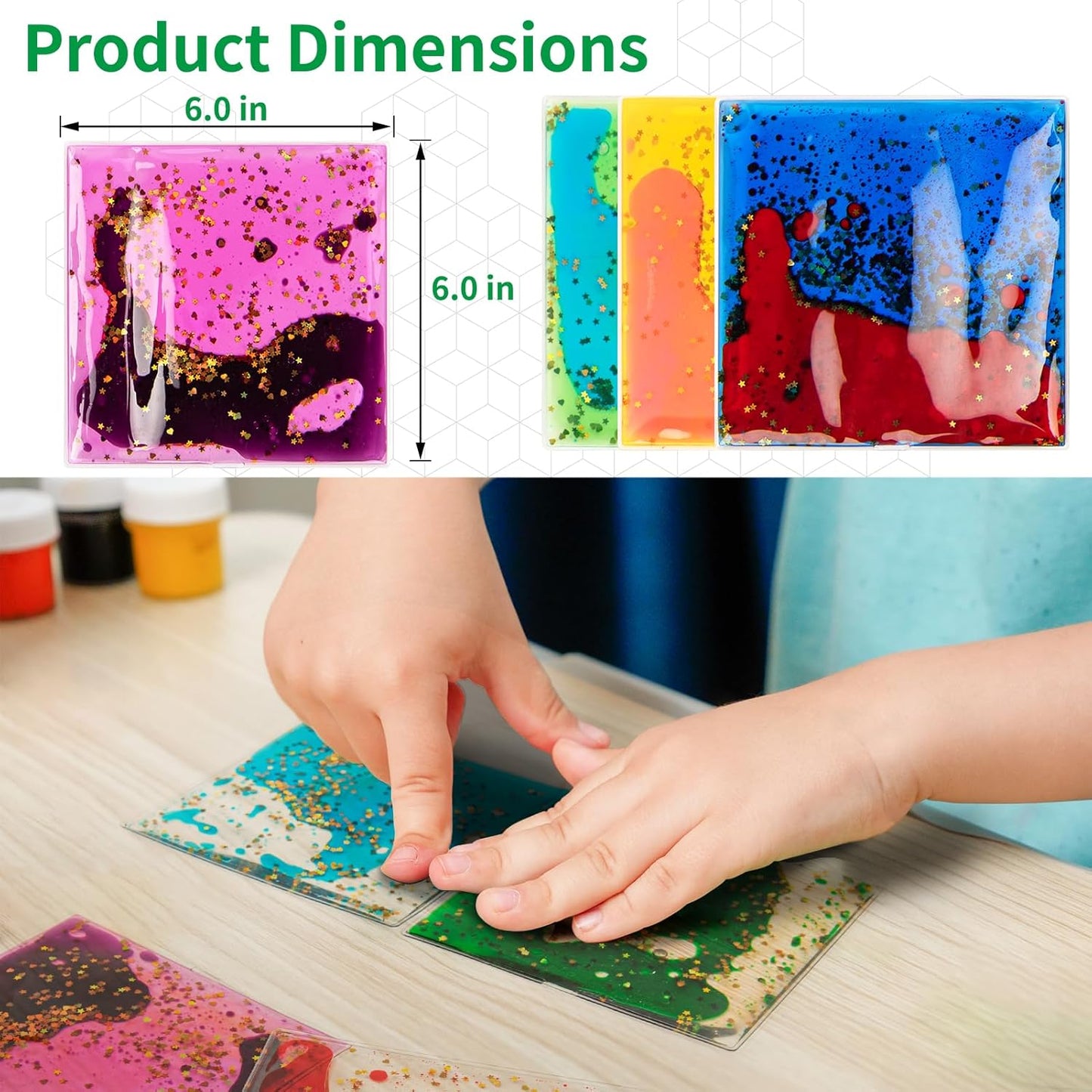 LONGKING 4-Pack Liquid Tiles for Kids, Soft Gel Liquid Sensory Toys for Autistic Children, Sensory Mats, Sensory Toys for Toddlers 3-4