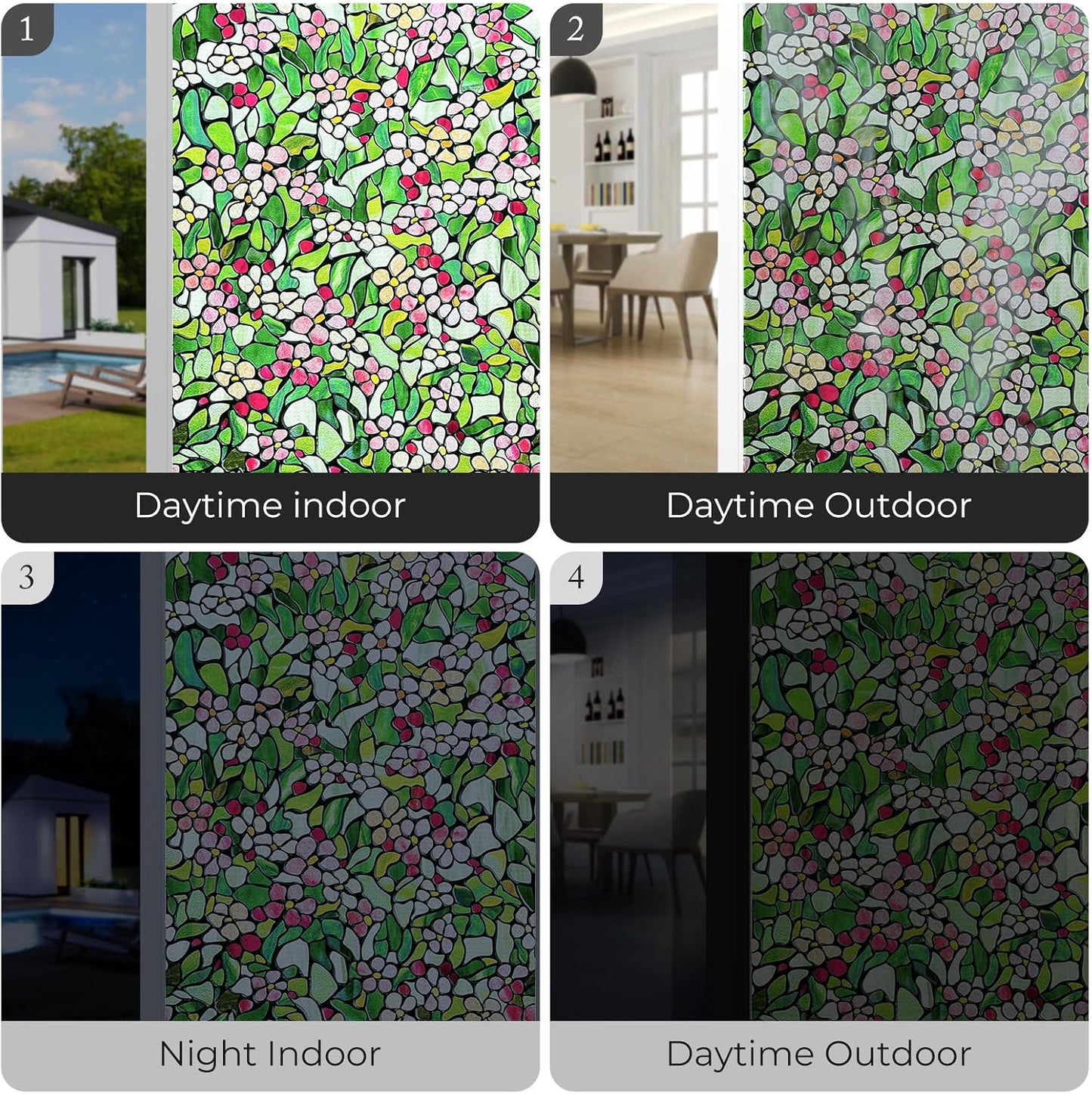 3D Stained Glass Window Film, Decorative Window Privacy Film for Bathroom,Front Door,Home, Sun Blocking Heat Control,Static Cling,23.6inch x 35.4inch Blossomray
