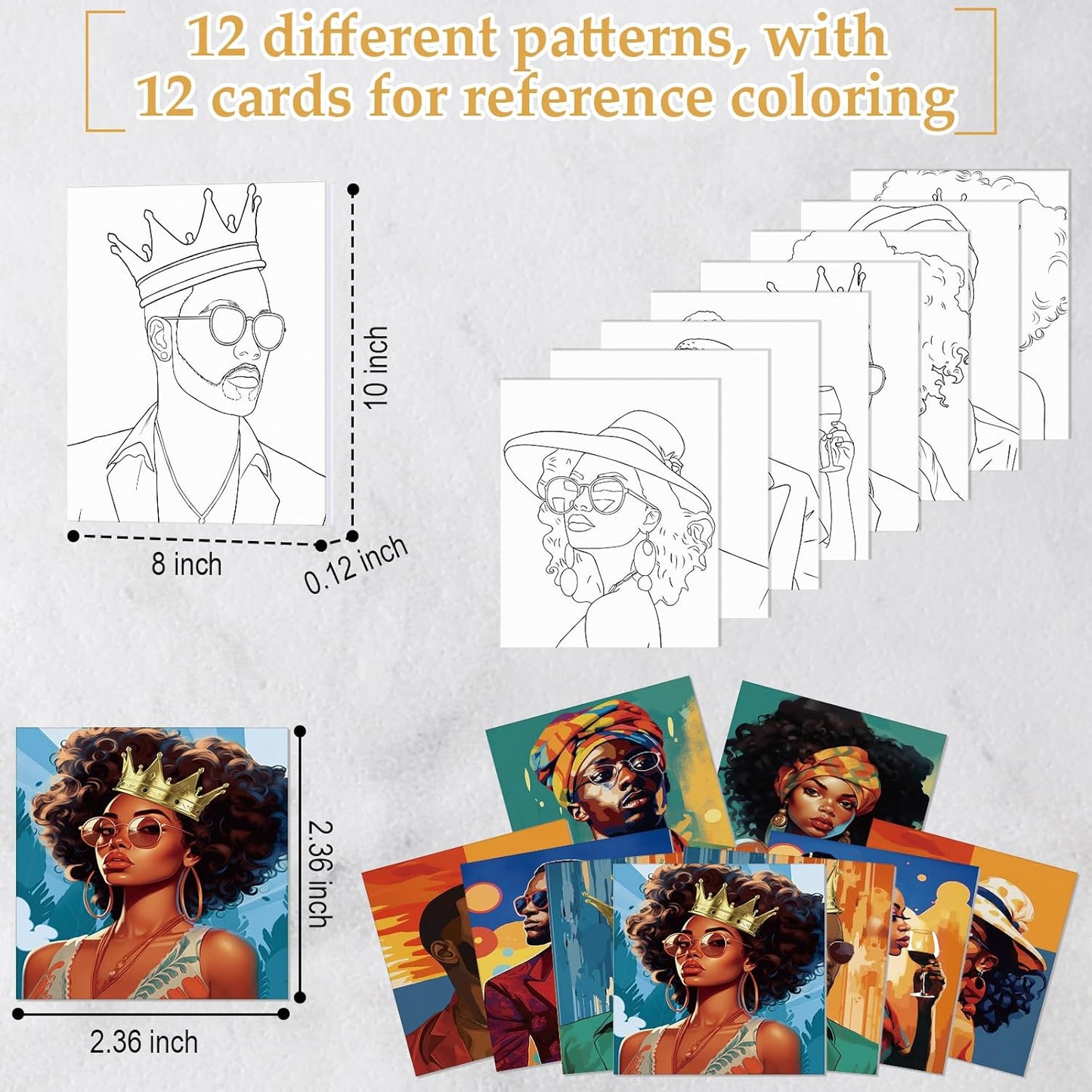 Cholemy 36 Pcs Paint and Sip Kit for Adults 8''x10'' Pre Drawn Canvas for Painting DIY Afro Acrylic Painting Kit Wood Easel Brushes Date Night Bulk for Christmas Party Gifts(Black Women)