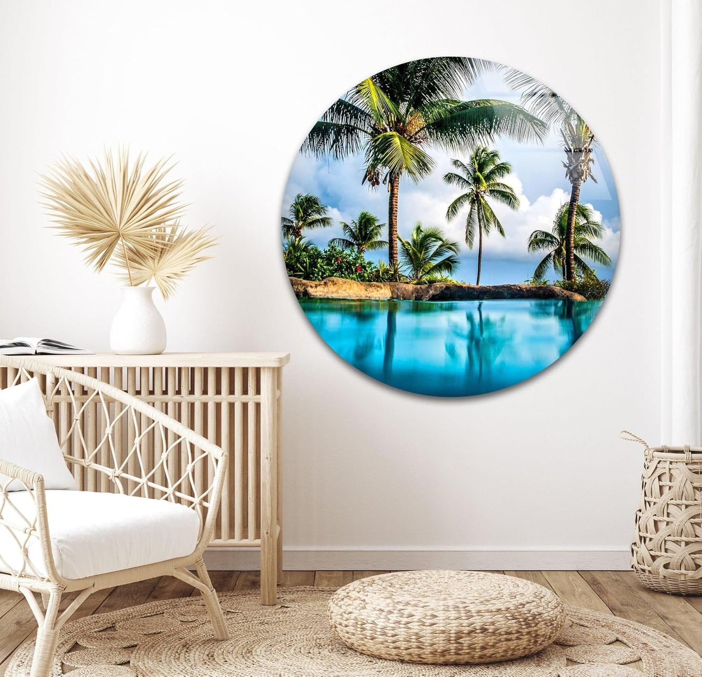 My Photostation.com 60WX40H'' Island & Blue Sea Glass Wall ArtTempered Glass Printing Wall Decor Large Wall Art Wall Hangings