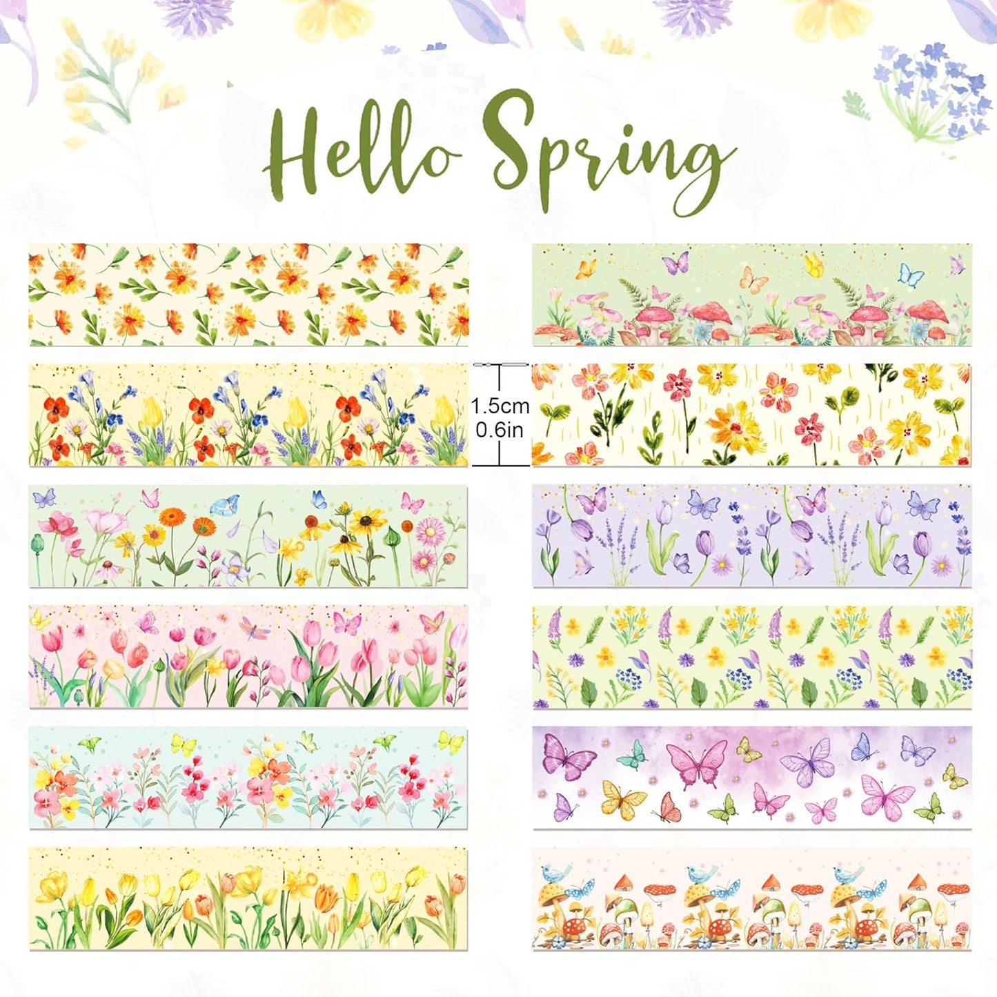 Adirasenotek 12 Rolls Floral Washi Tape Set,Butterfly Flower Washi Tape Decorative Paper Stickers Decorative Tape,DIY Art Crafts Wrapping Decor for Gifts Wrapping