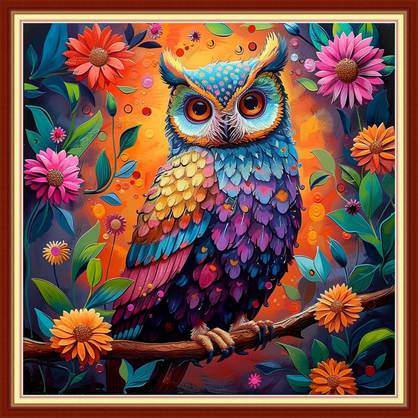 Joyhoor Cross Stitch Kits for Beginners Stamped Cross-Stitch Supplies Needlework preprint Embroidery Kits for Adults DIY Needlepoint Kits Embroidery Patterns 11CT-Flower owl 18x18 inchs