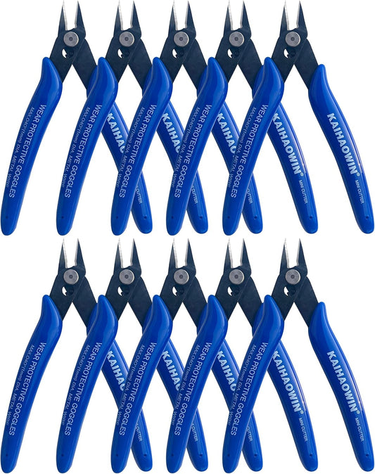 Small Wire Cutters 10 Pack- KAIHAOWIN 170 Wire Flush Cutters Wire Clippers Nippers Clean Cut Pliers Side Cutter Diagonal Cutting Pliers for Electronic Floral Heating Wire Model Sprue Soft Copper, Blue