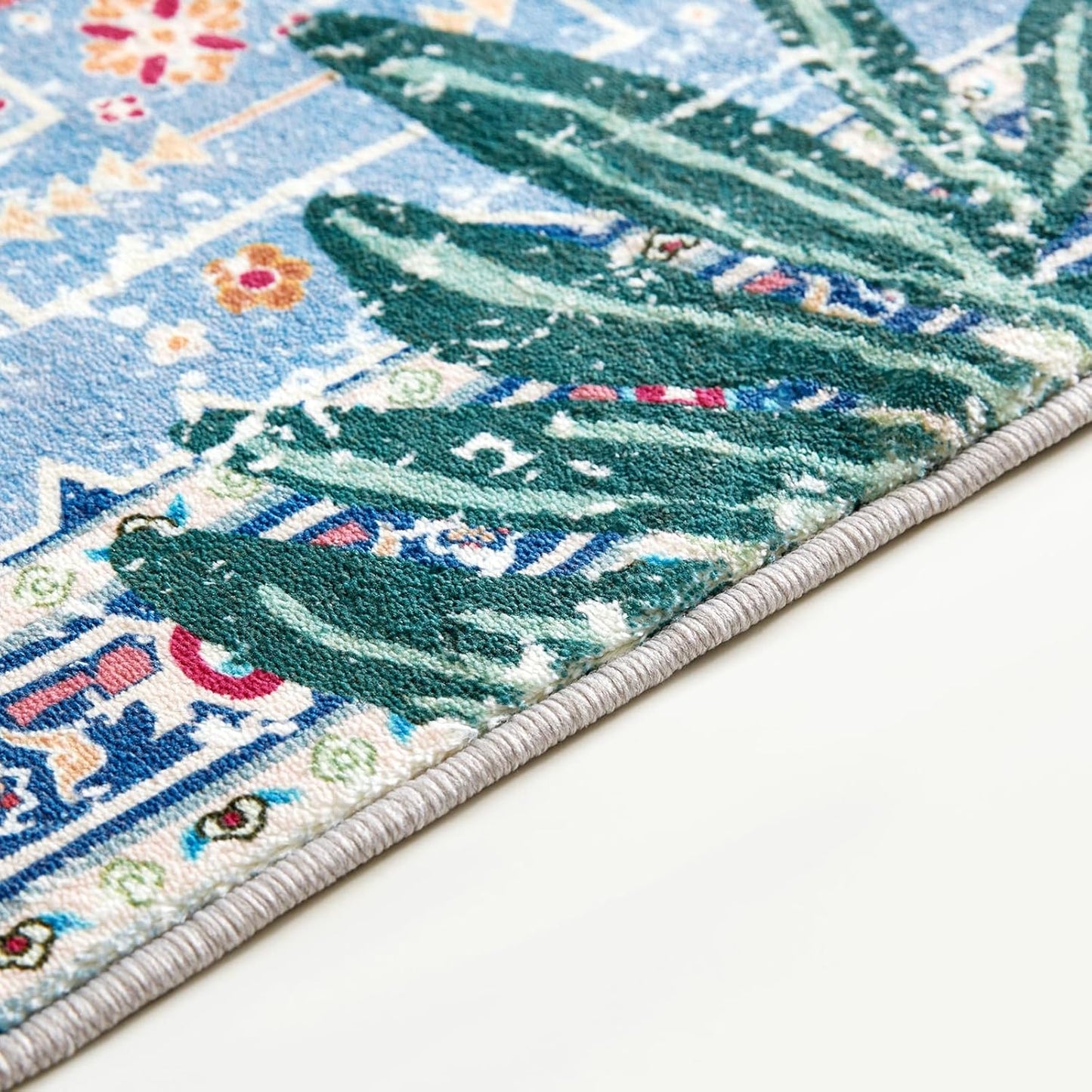 Oriental Tropical Hallway Runner Rug 2x6 Washable, Thin Stain Resistant Blue Boho Runner Rug for Entryway Kitchen Bedroom Laundry, Vintage Abstract Hippie Indian Botanical Long Floor Carpet