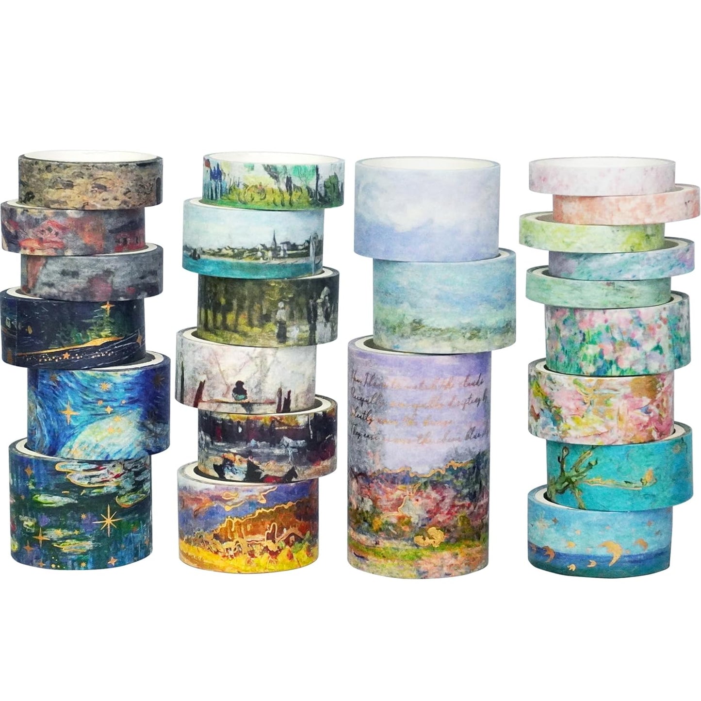 YUBX Landscape Washi Tape Set in Oil Painting Style 24 Rolls Scenery Drawing Masking Graphic Decorative Tapes for Arts, DIY Crafts, Journals, Planners, Scrapbook, Wrapping