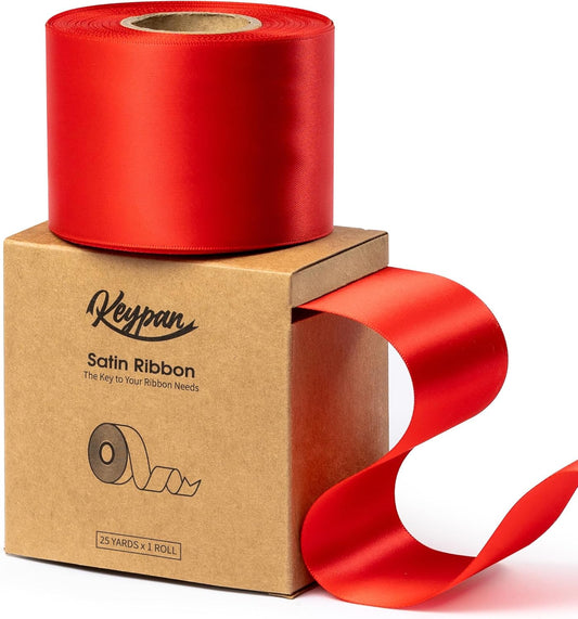 Red Satin Ribbon 2.5 Inch Double-Faced Ribbons 25 Yards for Christmas Gift Wrapping Flower Bouquet Wedding Paper Bows Invitations Crafts