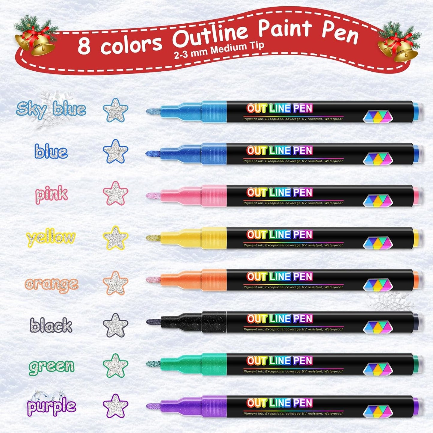 FUMILE 8 Colors Double Line Outline Markers,Glitter Marker for Kid Teens,Self Outline Metallic Markers for Art Supplies,Metallic Glitter Pen Set for Teen Girl.