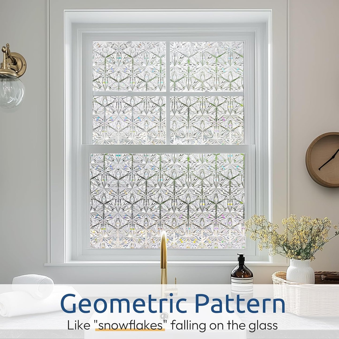 rabbitgoo Window Privacy Film Stained Glass Window Film, Decorative Stickers Removable UV Sun Blocking Clings Door Coverings, Diamond Pattern,35.4 x 157.5 inches