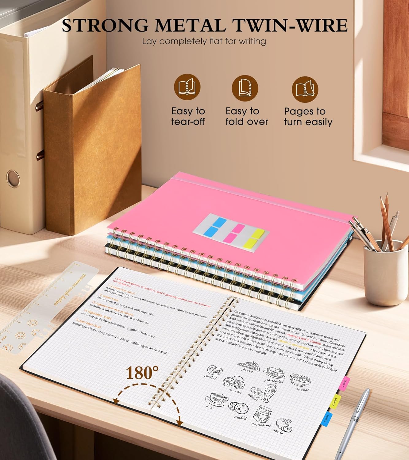 Graph Paper Notebook, Spiral Notebook Journal 8.5” x 11”, A4 Large Grid Notebooks for Women Men, 100 GSM Graph Paper, Plastic Hardcover Spiral Graphing Journals for Work School Engineerin, Black