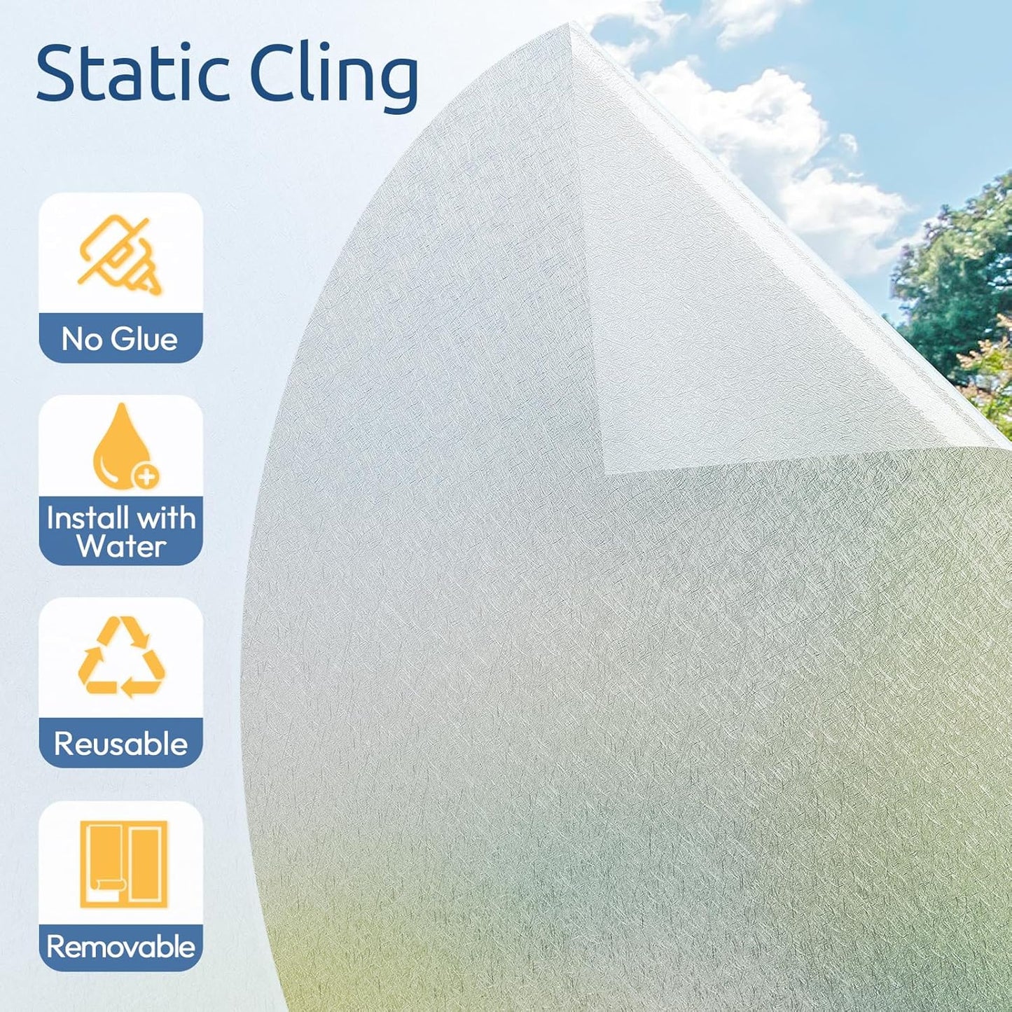 rabbitgoo Window Privacy Film Frosted Glass Film, Decorative Cling UV Sun Blocking Decals, Frosting Window Clings for Home Bathroom Door Coverings, 23.6 x 78.7 inches