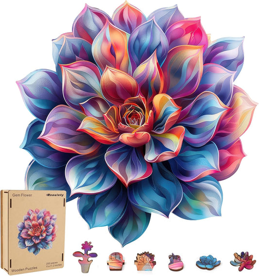 Wooden Puzzles for Adult 500 Piece, Flower Succulent Puzzle for Girls and Women, Challenging Puzzle, Luxurious Shaped Wooden Puzzles for Adults, Family Game 16.9 x 16.3in