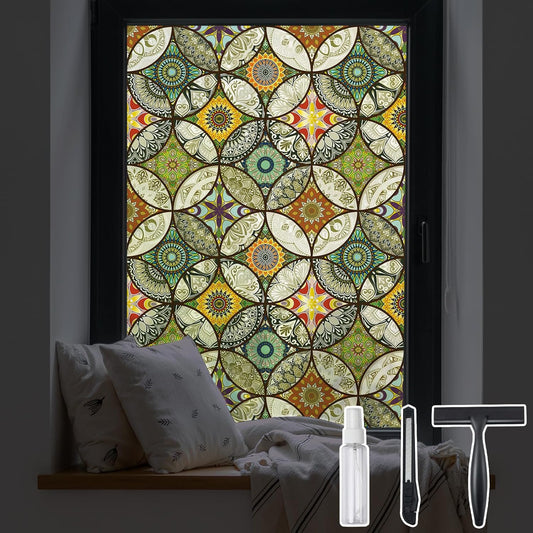 DKTIE Static Cling Decorative Window Film with Installation Tools Non Adhesive Privacy Film, Stained Glass Window Film for Bathroom Shower Door Heat Cotrol Anti UV, 17.7 x 78.7 Inch