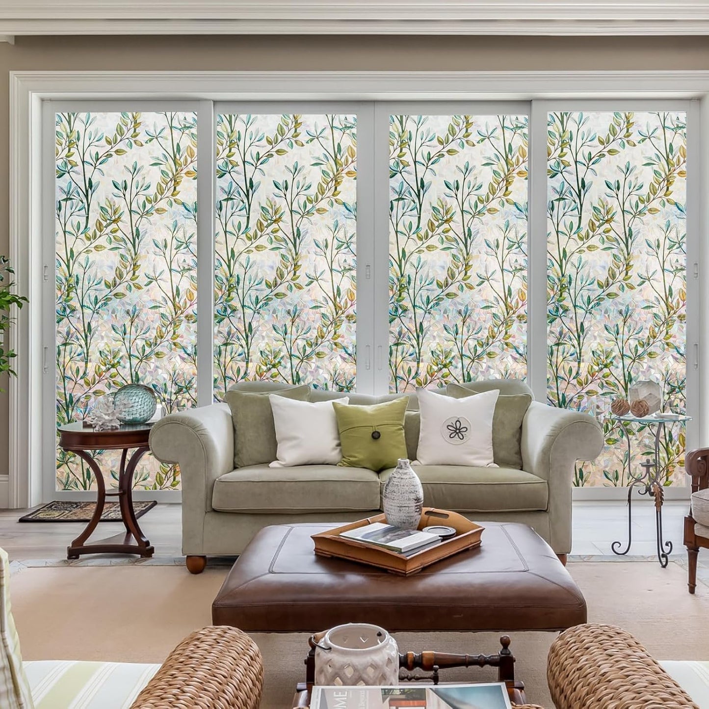 Donox Window Privacy Film, 3D Decorative Window Vinyl Decorative Stained Glass Window Film, Anti-UV Sun Blocker Heat Control for Home, 45.2 Inch x 13.1 Feet (with Installation Tool)