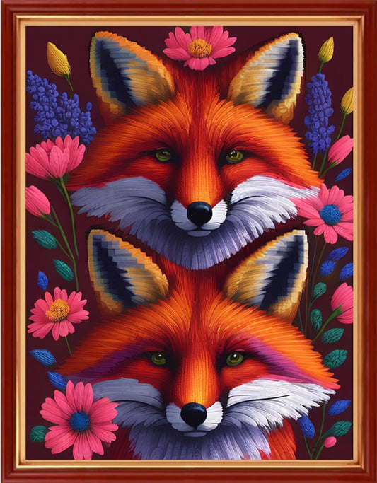 Dimensean Stamped Cross Stitch Kits Full Range of Embroidery Patterns Starter Kits for Beginners Adult or Kids DIY Cross Stitches Needlepoint Kits 11CT-Fox Flower 15.7x19.7 inch