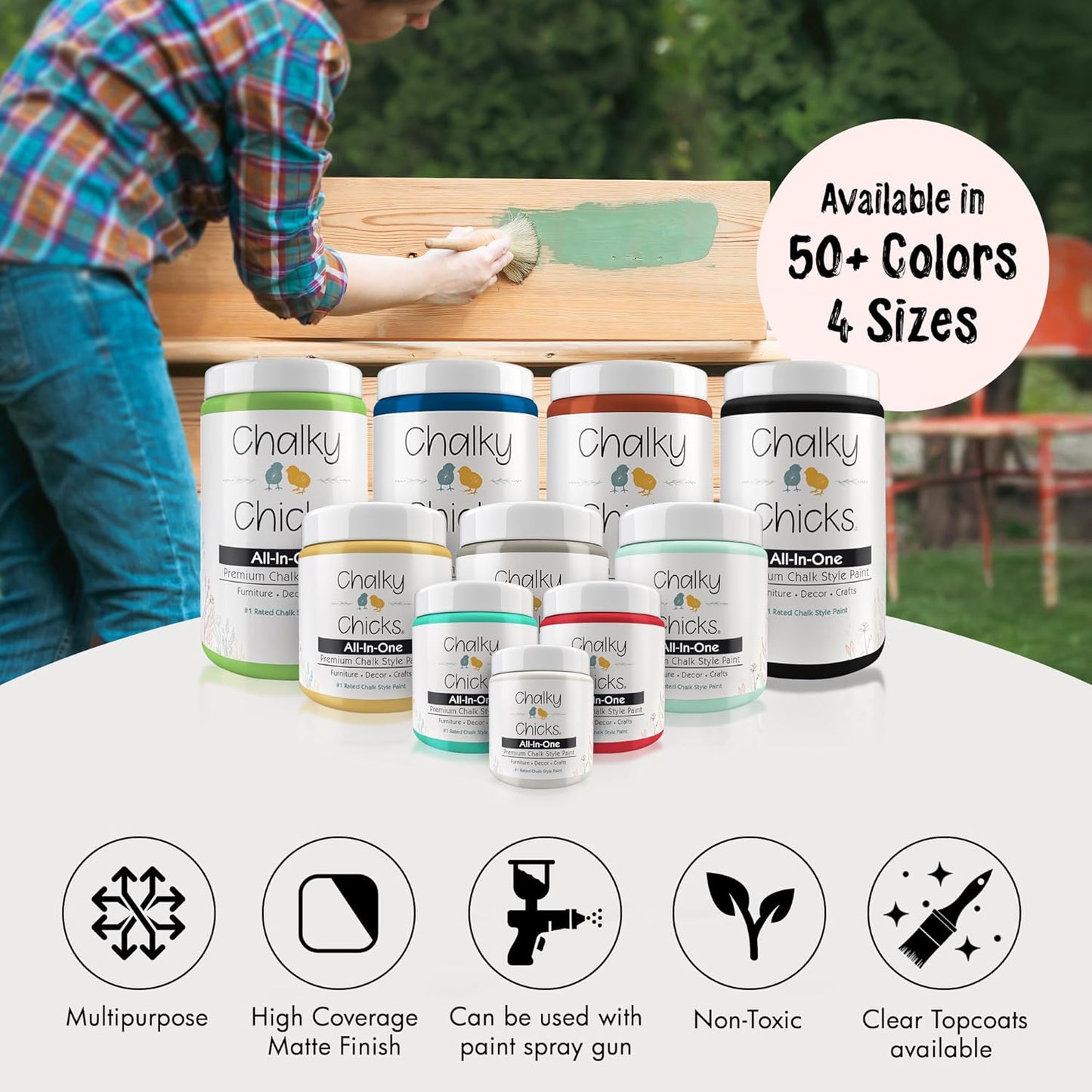 Chalky Chicks All-in-One Chalk Paint for Furniture or Cabinet - 8 Fl Oz - Matte Finish Paris Pink for Metal, Wood Furniture Paint - No Sanding All-in-One for Home Decor & Crafts, USA Made