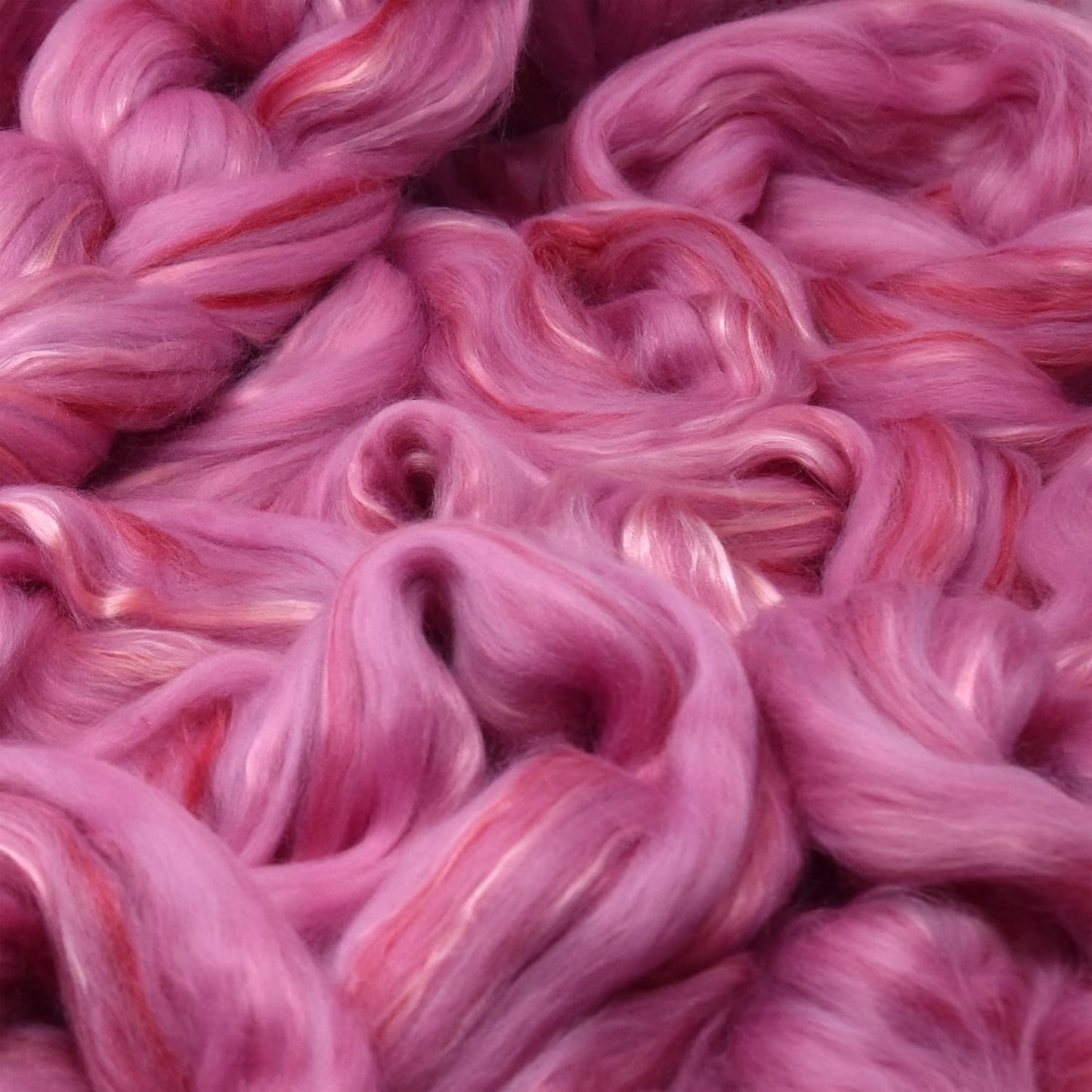 Merino Silk Luxe Tonal Designer Blend. Superfine Merino, Mulberry Silk, Tussah Silk. Top Roving for Spinning or Felting. Pink Petal 4oz