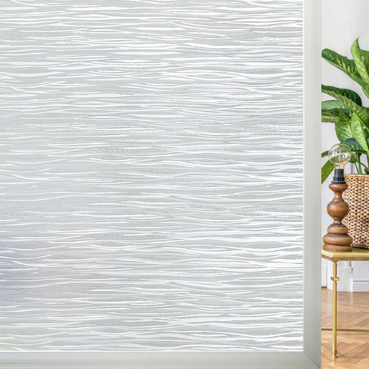 Homein Window Privacy Film, Frosted Glass Window Film Decorative, Non Adhesive Glass Clings, Static Cling Door Coverings, UV Blocking Privacy Sticker for Home, Pure Wave, 35.4 x 118.1 inches