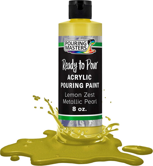 Pouring Masters Lemon Zest Metallic Pearl Ready to Pour Acrylic Pouring Paint - Premium 8-Ounce Pre-Mixed Fluid Acrylic Paint - Fluid Art Supplies for Canvas, Wood, Paper, Tile & Rocks