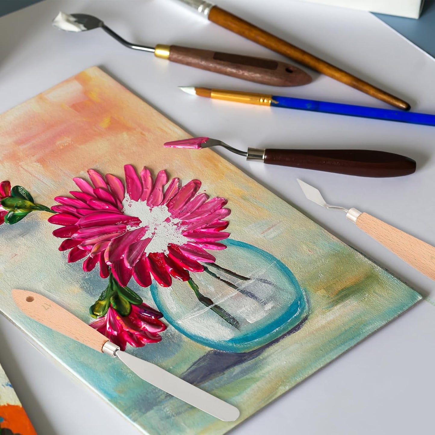 PATIKIL Art Spatula, No.15 27mm Stainless Steel Flexible Palette Knife Painting Knife Painting Spatula Oil Painting Mixing Scraper with Wood Handle for Canvas Acrylic Painting, Brown