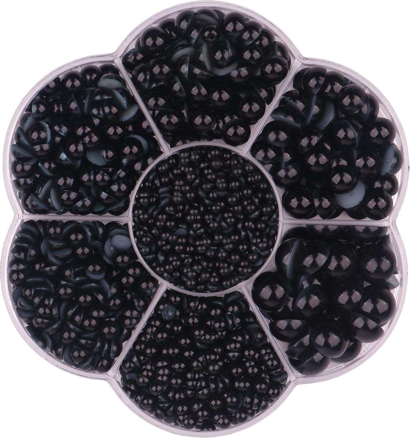 YAKA 3000 PCS 1 Box 7Sizes 2.5/3/4/5/6/8/10mm Flat Back Half Round Pearl Cabochon Bead Loose Beads Gem for Nail Craft Scrapbook DIY Decoration (Black)