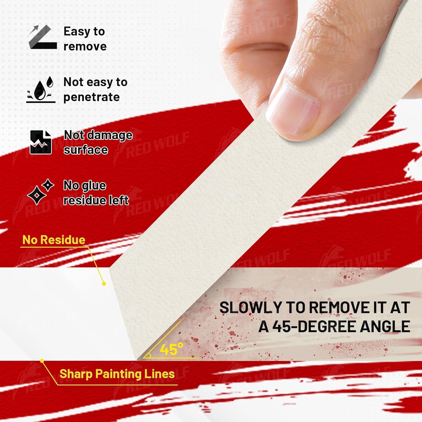 RED WOLF 1.41" x 60 Yards Masking Tape 3 Pack, General Purpose for Painting Arts Crafts Label Car Painting, Sharp Paint Line No Residue Painters Tape White Beige Crepe Paper Tape Heat Resistance