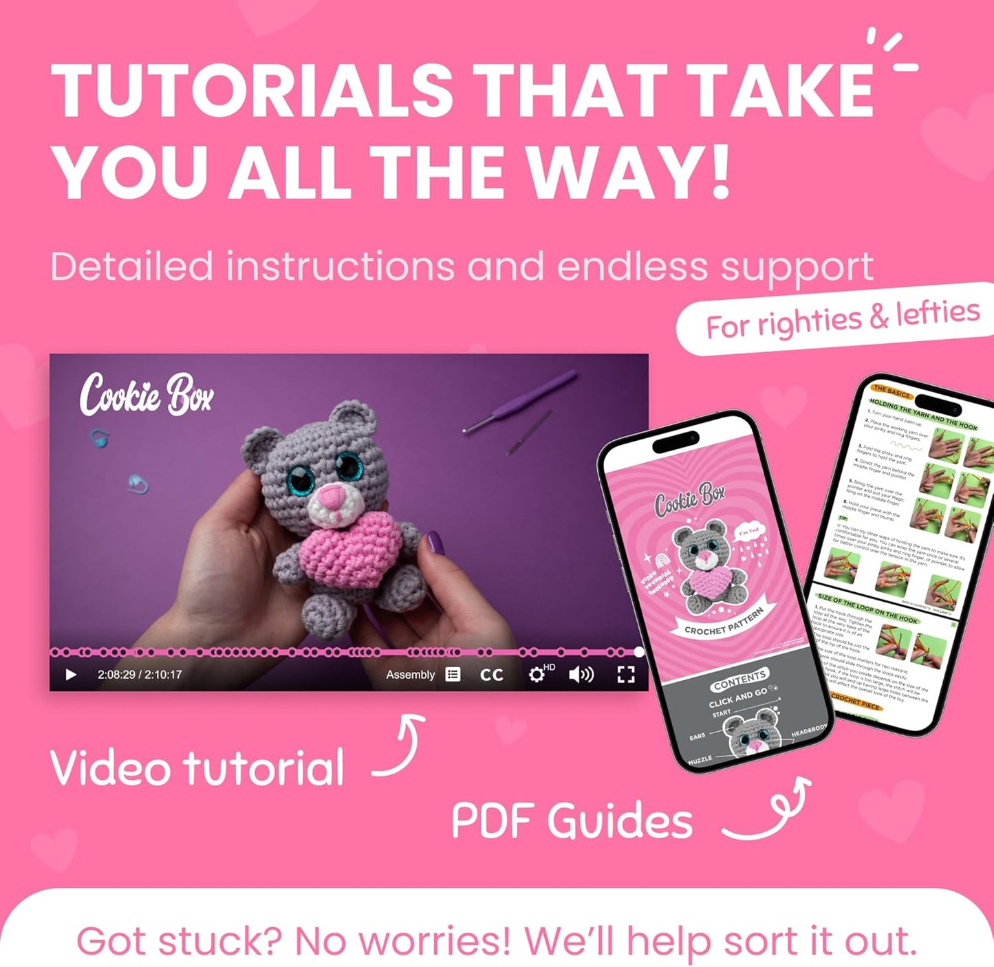 Cookie Box Crochet Kit for Beginners – Gift Set to Make Bear Ted Amigurumi Plushie – Easy DIY Crochet & Knitting Starter Kit with Video and PDF Tutorials