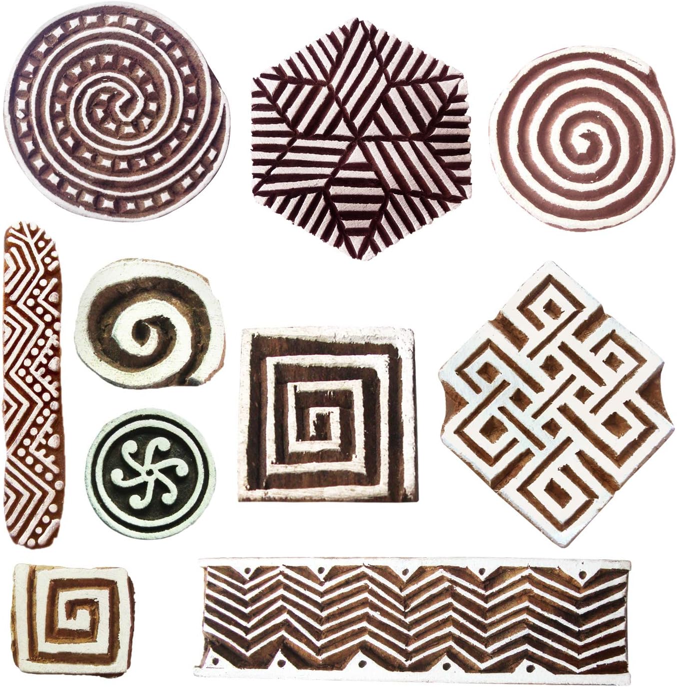 Royal Kraft Wooden Stamps for Block Printing on Saree Border, Textile, Clay, Pottery, Tattoo (Set of 10) MXtag0010