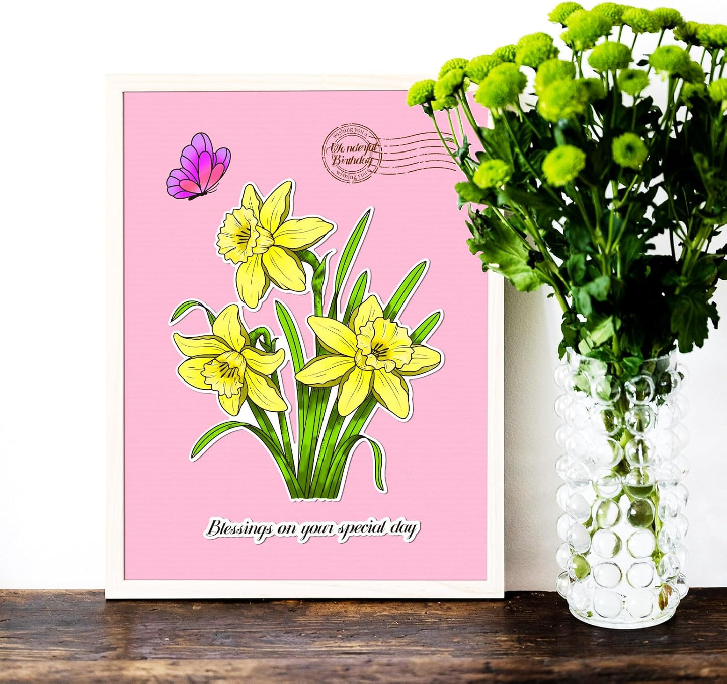 ORIGACH Realistic Daffodil Flower Stamps and Dies and Layering Coloring Stencil Set, Silicone Stamps Metal Die Cut and Flower Stencil Template for Card Making Scrapbooking DIY Crafting