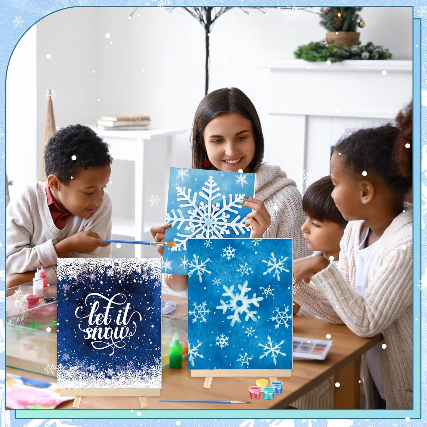 Zhanmai 12 Pack Pre Drawn Canvas for Painting Sip and Paint Kit 8" x 10" Paint Party Set Canvas Painting Pre Printed Canvases for Party Favor DIY Virtual Adult's Date Night(Winter Snowflake)