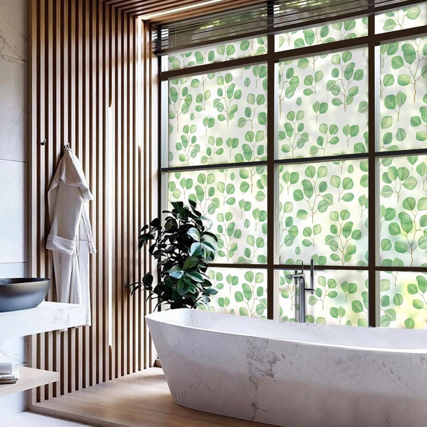 DKTIE Retro Leaves Pattern Two-Way Window Film Privacy Day and Night Window Privacy Film Decorative Stained Glass Window Clings for Birds (S222, 35.4" x 78.7")