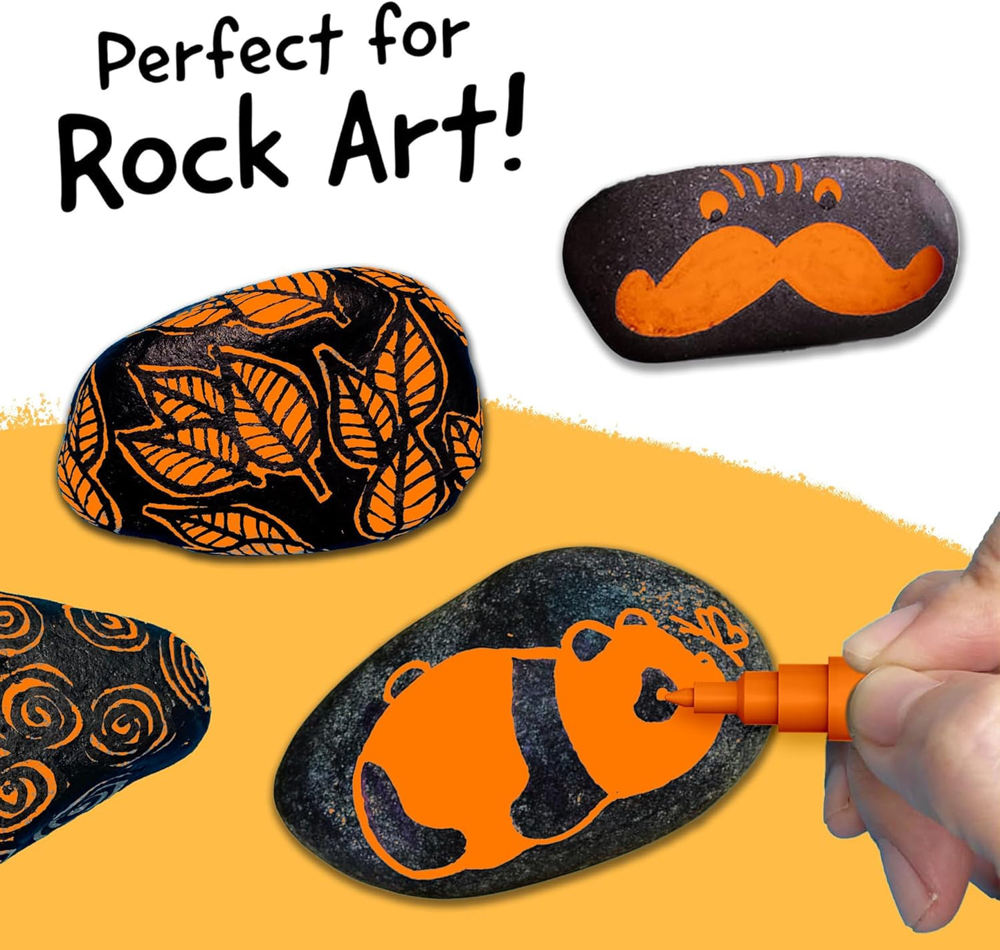 4 Dual Tip Orange Paint Pen Metallic - Fine Tip & Medium Acrylic Paint Markers - Orange Marker for Metal, Wood, Rock Painting, Canvas, Ceramic, Glass, Fabric, Leaf and Plastic - Water-based Ink