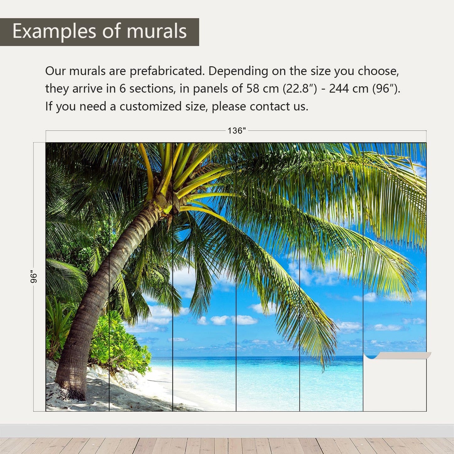AFZEVEB-Beach Wall Mural Tropical Palm Tree Landscape Wallpaper for Bedroom 136"x96"(Not Peel and Stick)
