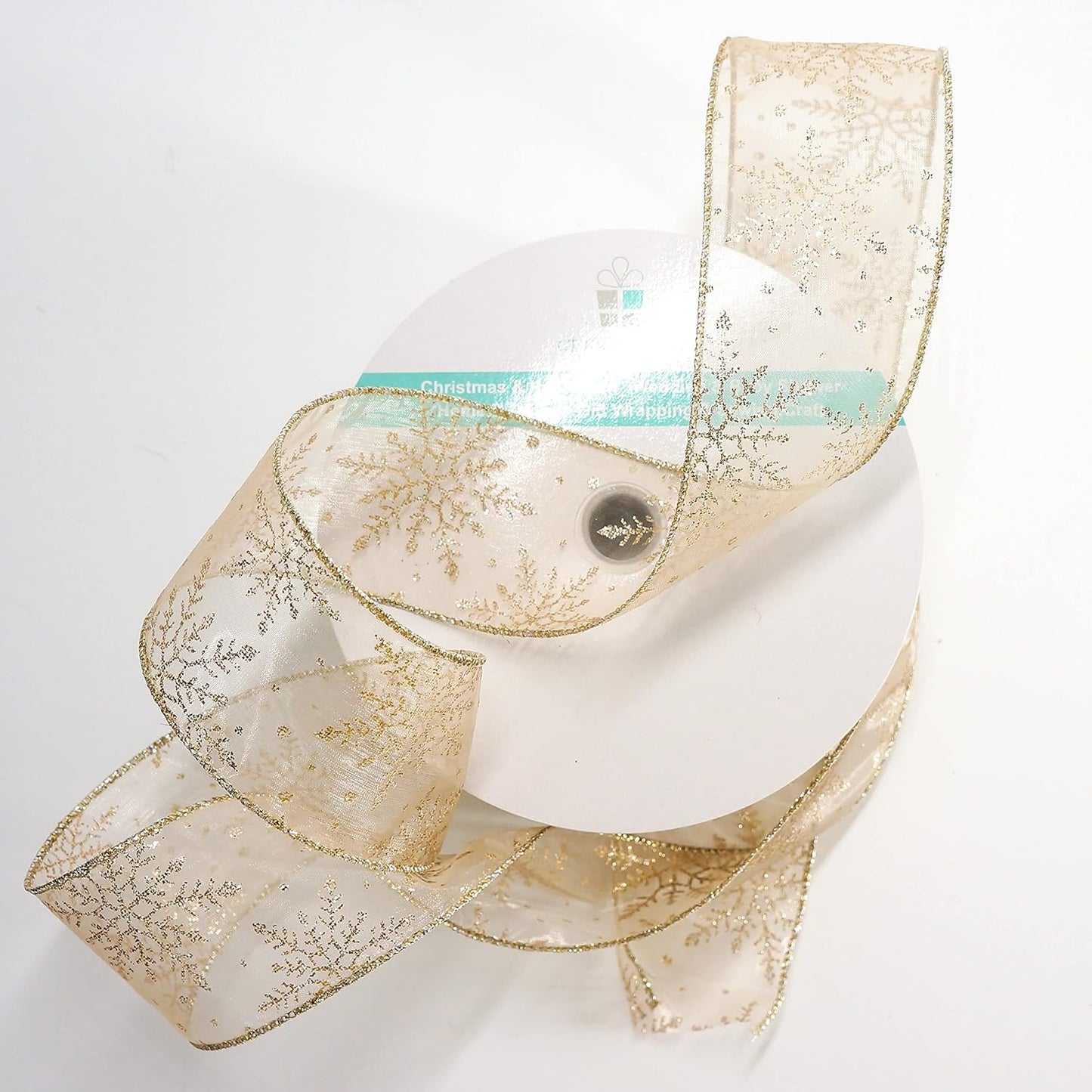 CT CRAFT LLC Organza with Champagne Gold Glitter Snowflakes Wired Ribbon 2.5 inch x 50 Yards for Christmas Home Decor Tree Topper Bow Gift Wrapping DIY Crafts Wreath Garland Wedding