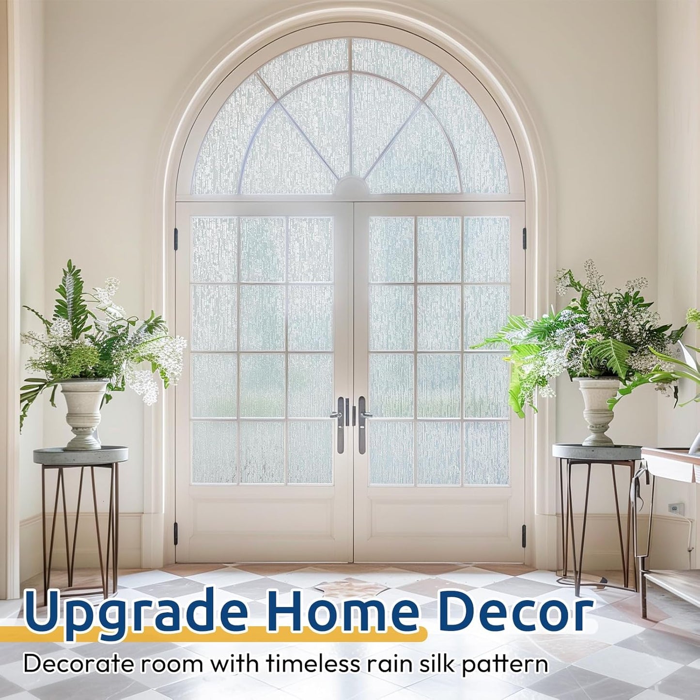 rabbitgoo Window Privacy Film Frosted Glass Clings, Decorative Sun UV Blocking Static Cling Window Covering, Removable Frosting Sticker for Home, Rain Silk, 35.4 x 157.4 Inches