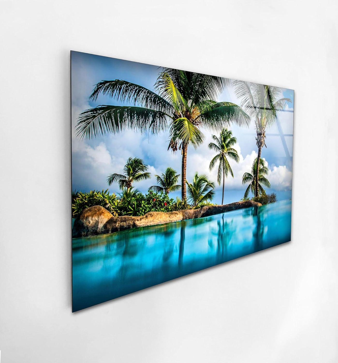 My Photostation.com Round 24'' Island & Blue Sea Glass Wall ArtTempered Glass Printing Wall Decor Large Wall Art Wall Hangings