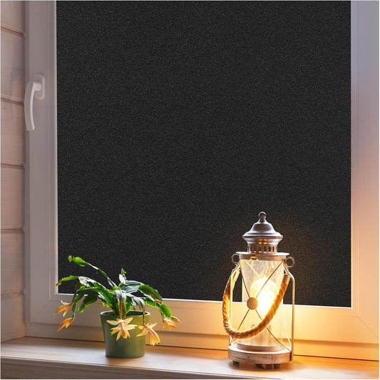 Haton Blackout Window Film, Frosted Privacy Cover for Glass, Sun Light Blocking Black Out Window Tint, Static Cling Room Darkening Heat Control Shades for Home Day and Night, Black 23.6" x 78.7"