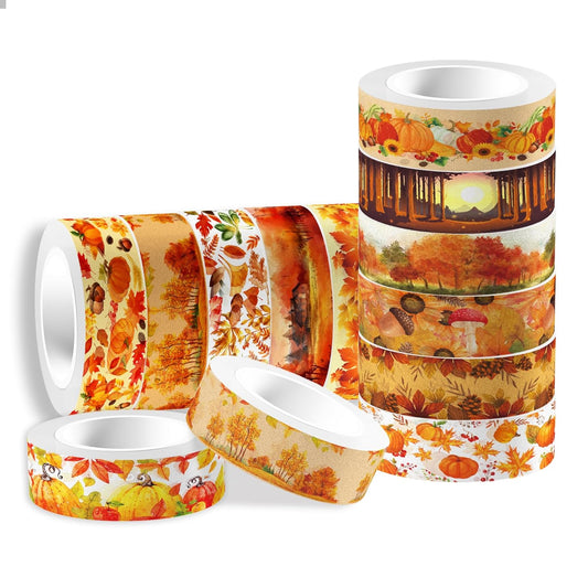 12 Rolls Fall Washi Tape, Thanksgiving Autumn Maple Leaves Pumpkin Masking Washi Tape Thanksgiving Harvest Decorative Tape Sticker for Scrapbook, Journal, DIY Craft, Gift Wrapping, Card Making