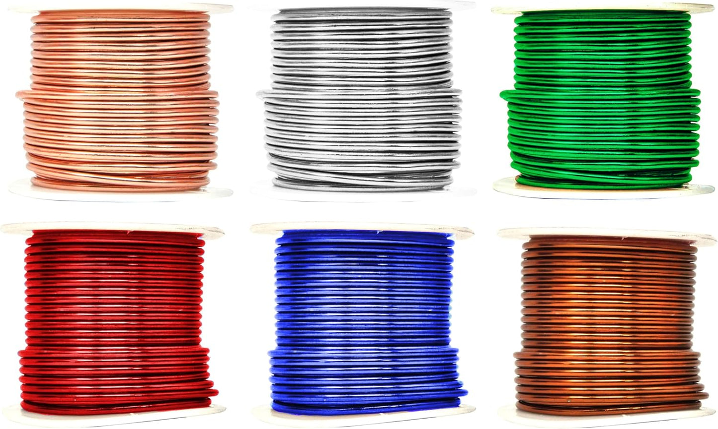 Mandala Crafts 12 Gauge Anodized Aluminum Craft Wire for Jewelry Making - 276 FT Colored Flexible Silver Copper True Blue Brown Red Kelly Green Wire - Bendable for Bonsai Armature Crafting Sculpting