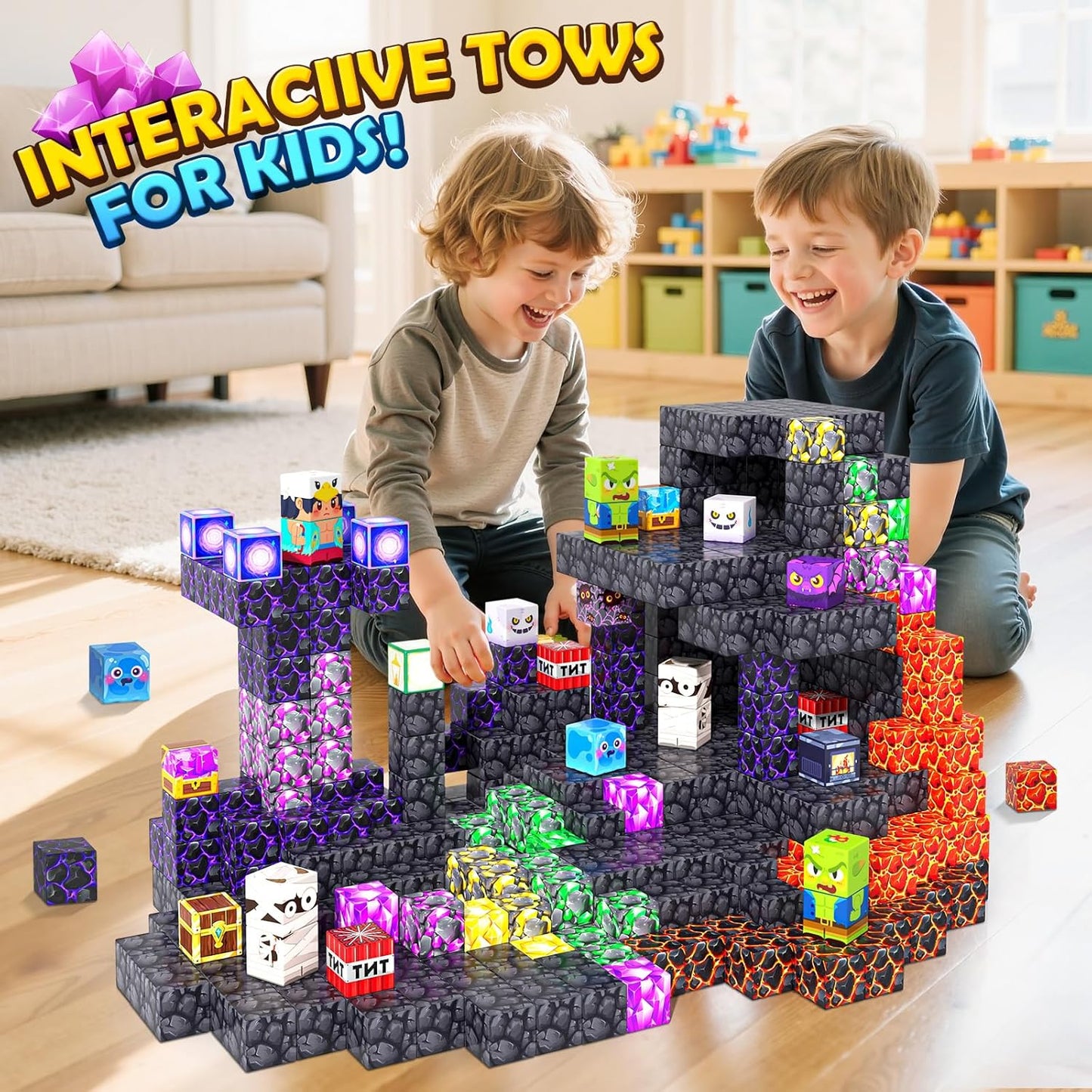 Magnetic Blocks - Mine Magnet World Building Toys for Kids Ages 4-6 6-8 8-12, STEM Magnetic Building Blocks Kids Sensory Toys Games, Gift for 3+ Year Old Boys and Girls