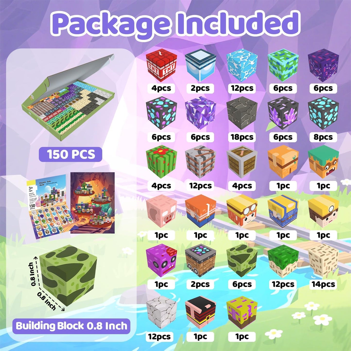 Magnetic Blocks, 150PCS Magnetic Building Blocks, Stacking Magnets for Kids, Sensory Toy for STEM Constructions Magnet Blocks for Boys Girls Age 3+, Christmas Birthday Gifts