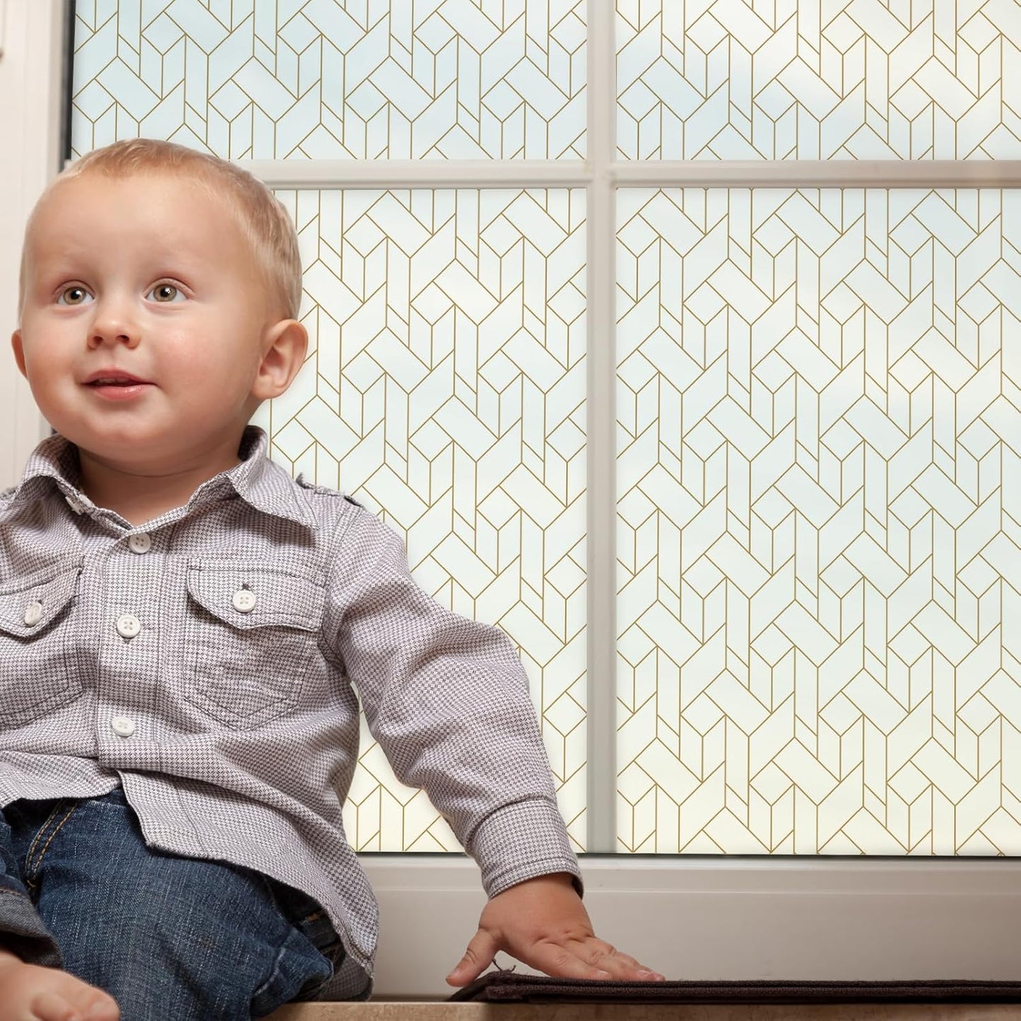 DKTIE Geometric Art Stained Glass Window Film Bathroom Window Privacy Film Frosted Glass Static Clings Non Adhesive with Installation Tools, Modern Home Improvement Style (S120, 17.7'' x 78.7'')