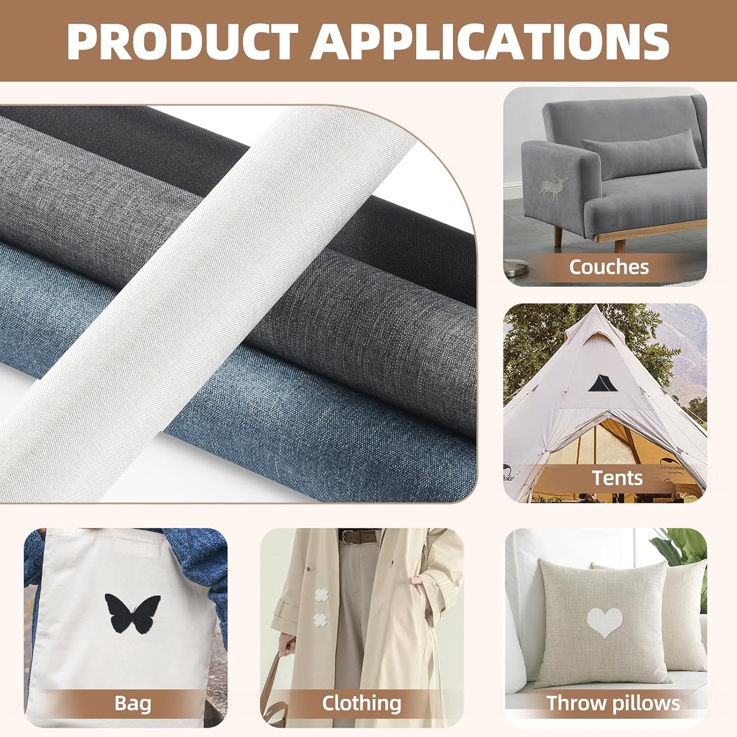 Fabric Repair Patch, Fabric Large Repair Tape, Self-Adhesive Patches for Furniture, Sofa, Car Interior, Shoes, Hand Bag, Clothing (Brown, 3.5X79 Inch)