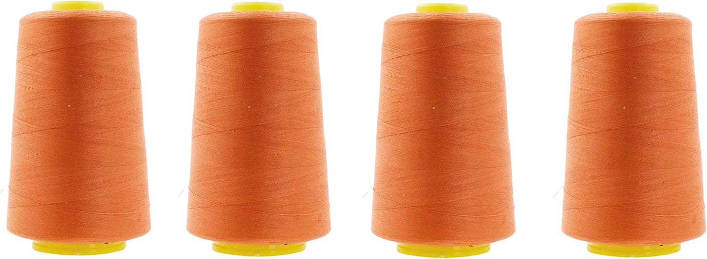 Mandala Crafts 4 Pack of Serger Threads Cones Spools - 20S/2 24000 Yards Polyester Orange Threads for Sergers Machine and Overlock Quilting Sewing Machine