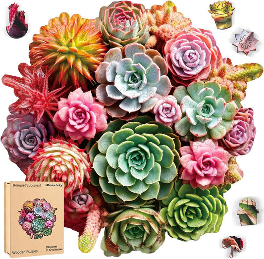 Wooden Puzzles for Adults 500 Piece, Colorful Succulent Puzzle for Mom, Challenging Puzzle, Luxurious Shaped Wooden Puzzles for Family Game 16.7 * 16.3in