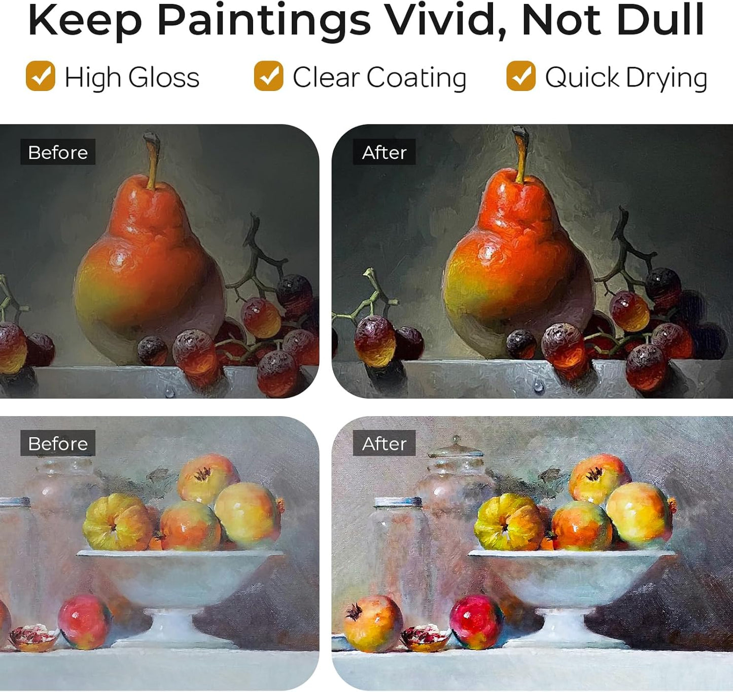 Nicpro Gloss Varnish for Acrylic Painting, 33.8oz Bottle with Pump, Non-Yellowing, Non-Toxic, Anti-Crazing, Clear Acrylic Varnish for Artist, Hobby Painter on Canvas Artwork, Wood, High Gloss Finish